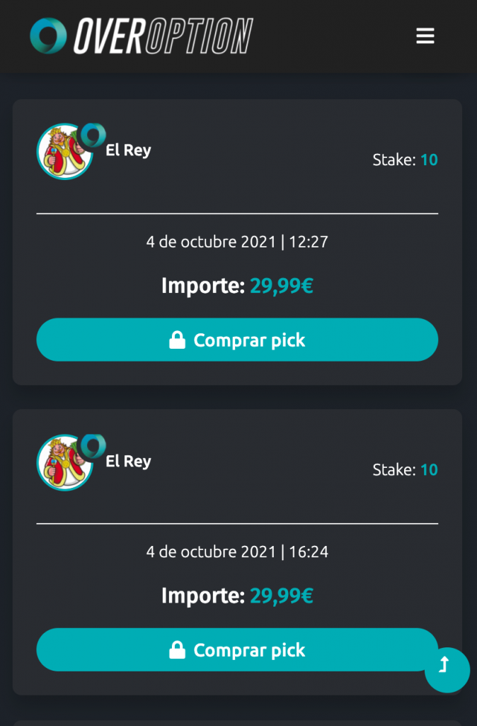 Perfil de tipster en Overoption