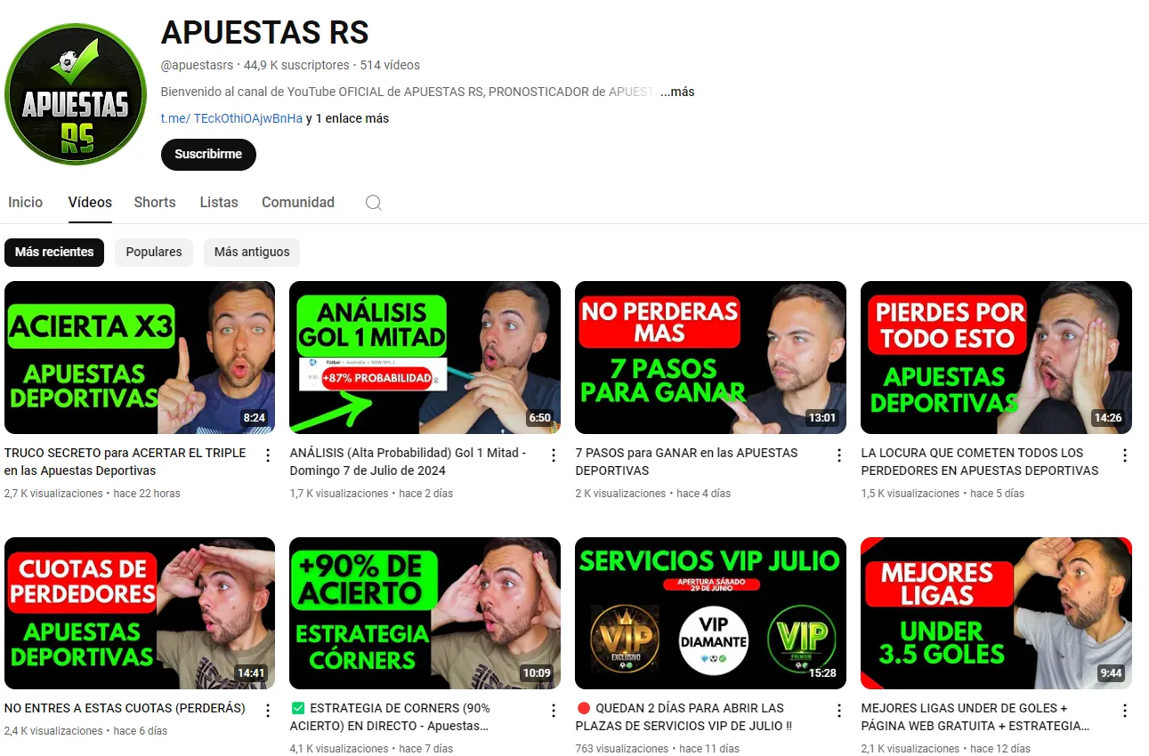 Apuestas RS Canal YouTube